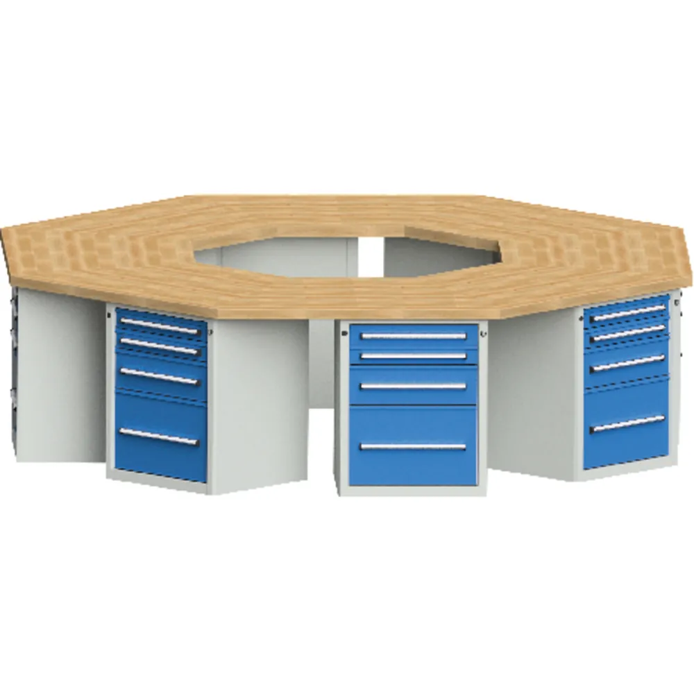 ANKE® - 8-Eck-Werkbank mit je 4 Schubladen grau/blau I.3196.2339