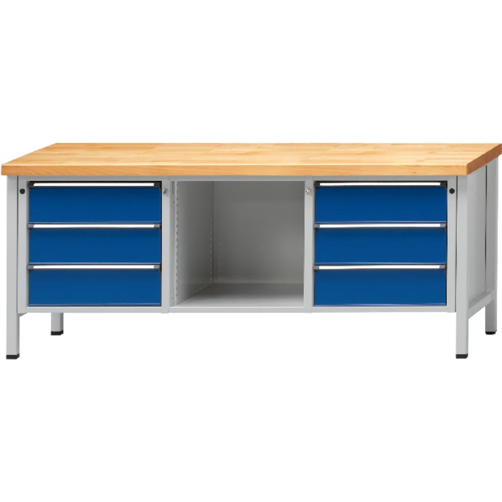 ANKE® - Kastenwerkbank 2000 120 V 40mm Platte, 840mm hoch RAL 7035/5010