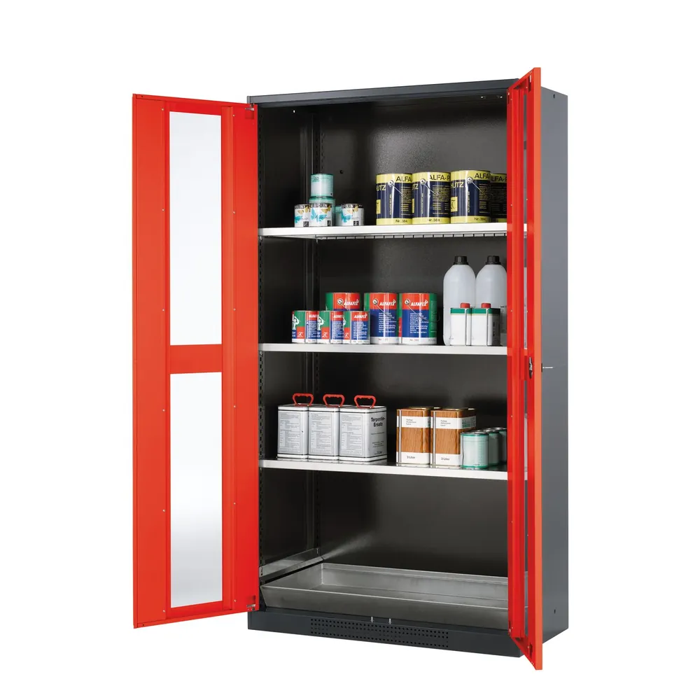 asecos® - Chemikalienschrank rot 1950 x 1055 x 520mm Glasausschnitt