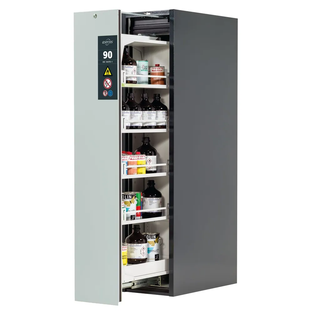 asecos® - Sicherheitsschrank V-Line 449 x860 x 1966mm, RAL 7035, 4 Fachböden