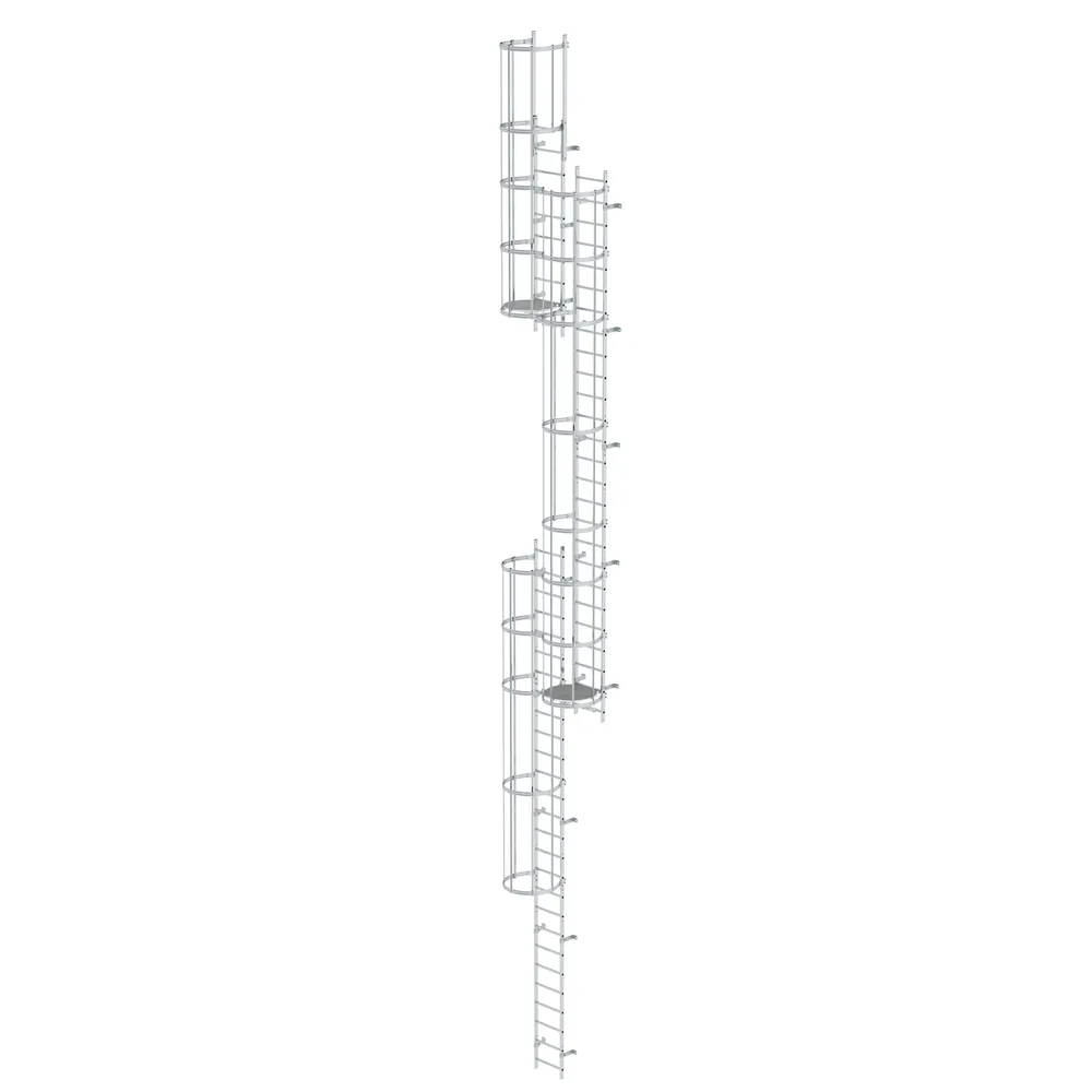 MUNK - Mehrzügige Steigleiter mit Rückenschutz (Notleiter) Aluminium blank 14,36m