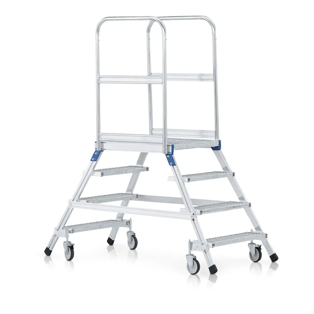 ZARGES - Podesttreppe 6 Stufen, beidseitig, fahrbar Plattform B600mm L800mm, Stufe T200mm