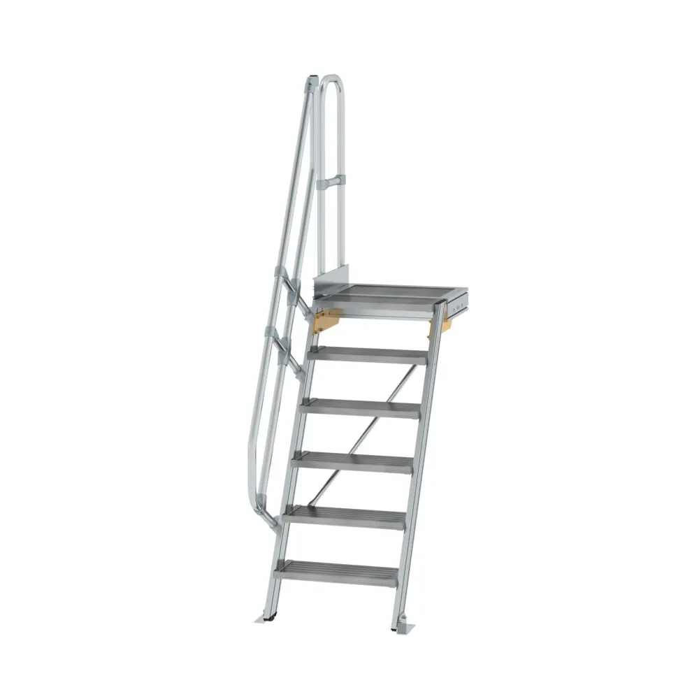 MUNK - Treppe mit Plattform 60° Stufenbreite 600 mm 6 Stufen Aluminium geriffelt