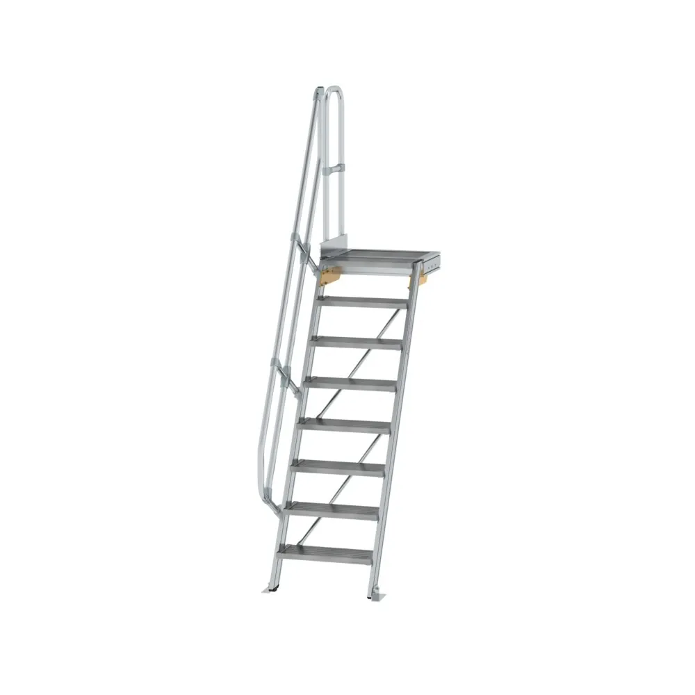MUNK - Treppe mit Plattform 60° Stufenbreite 600 mm 8 Stufen Aluminium geriffelt