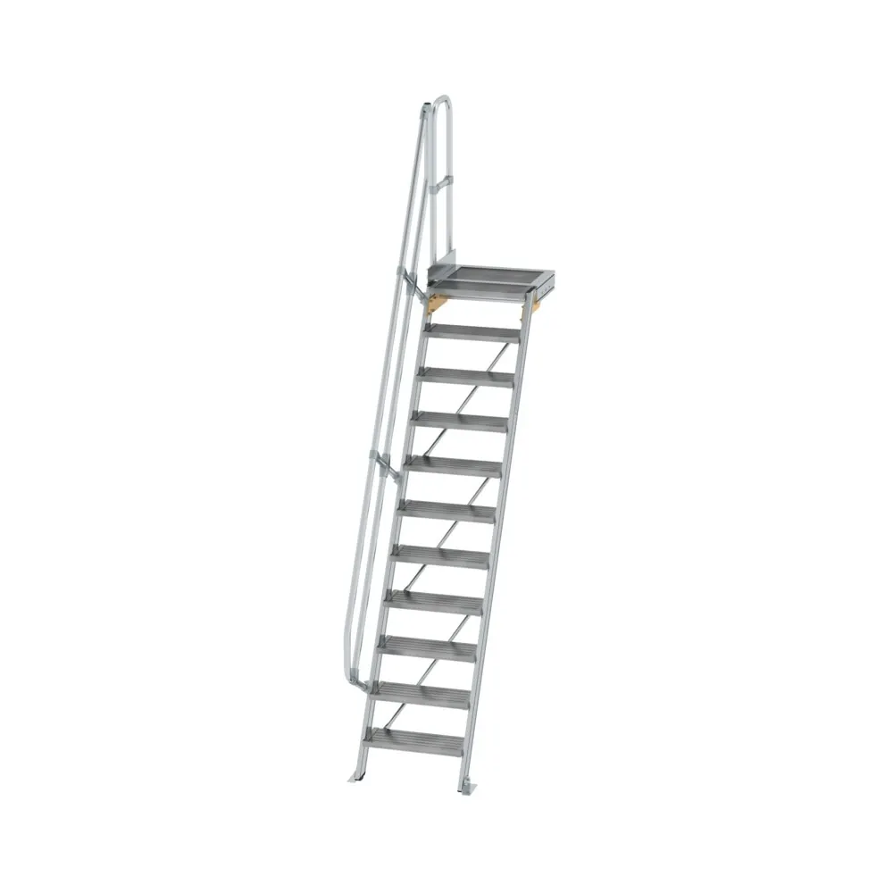 MUNK - Treppe mit Plattform 60° Stufenbreite 600 mm 11 Stufen Aluminium geriffelt