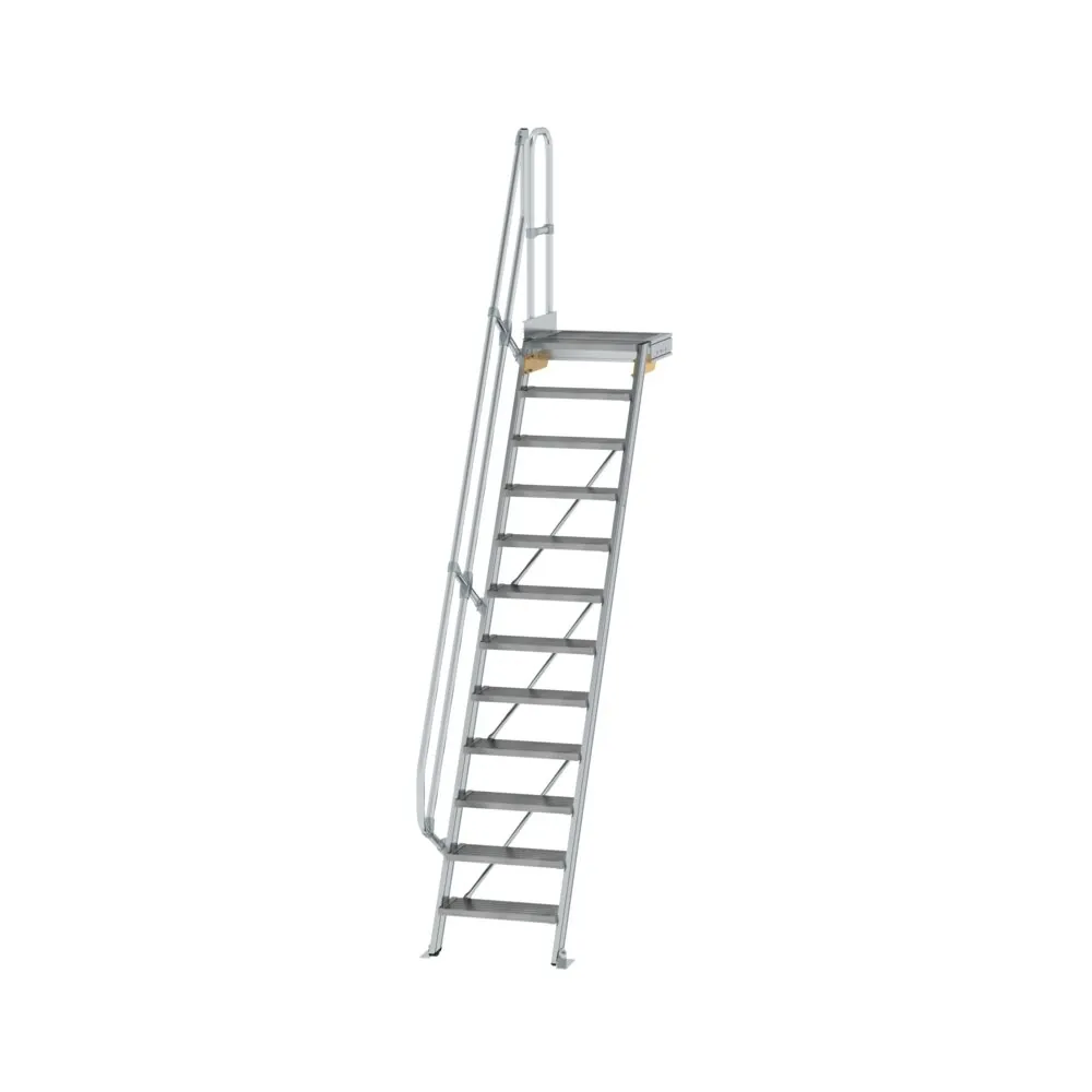 MUNK - Treppe mit Plattform 60° Stufenbreite 600 mm 12 Stufen Aluminium geriffelt