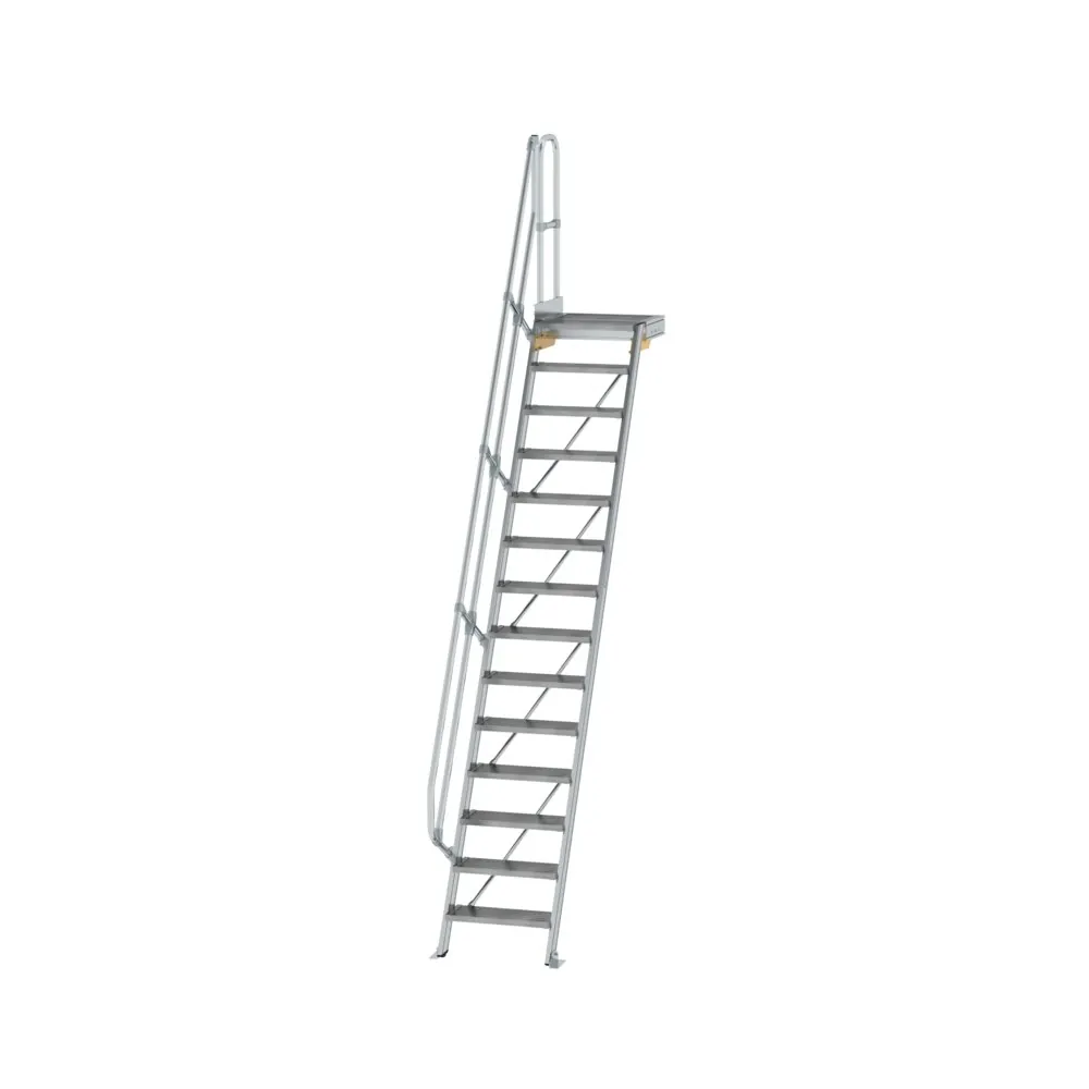 MUNK - Treppe mit Plattform 60° Stufenbreite 600 mm 14 Stufen Aluminium geriffelt