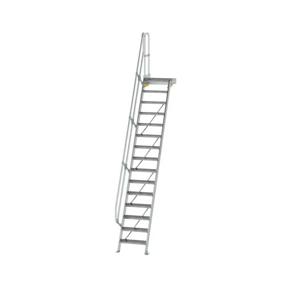 MUNK - Treppe mit Plattform 60° Stufenbreite 600 mm 15 Stufen Aluminium geriffelt