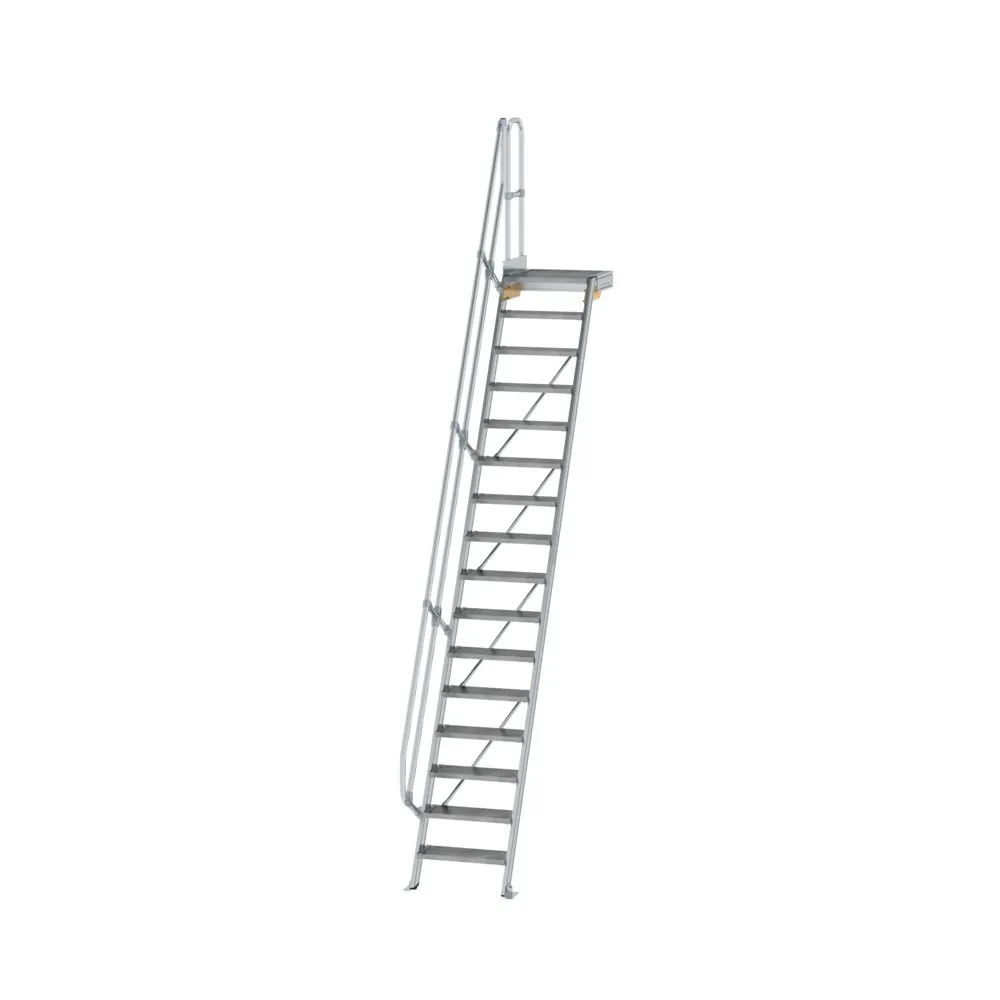 MUNK - Treppe mit Plattform 60° Stufenbreite 600 mm 16 Stufen Aluminium geriffelt