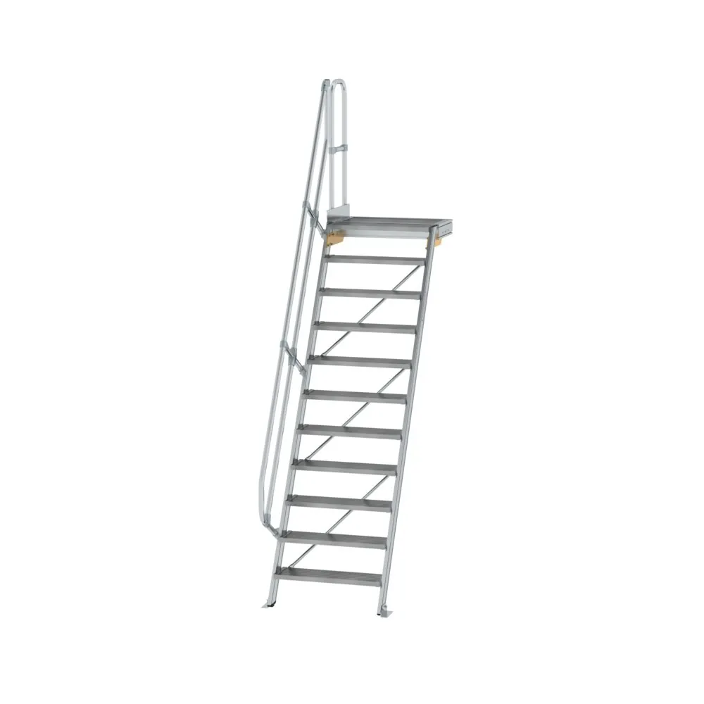 MUNK - Treppe mit Plattform 60° Stufenbreite 800 mm 11 Stufen Aluminium geriffelt