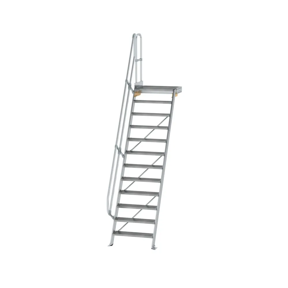 MUNK - Treppe mit Plattform 60° Stufenbreite 800 mm 12 Stufen Aluminium geriffelt
