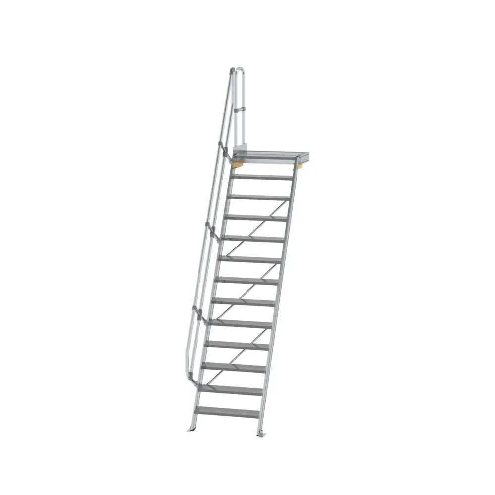 MUNK - Treppe mit Plattform 60° Stufenbreite 800 mm 13 Stufen Aluminium geriffelt