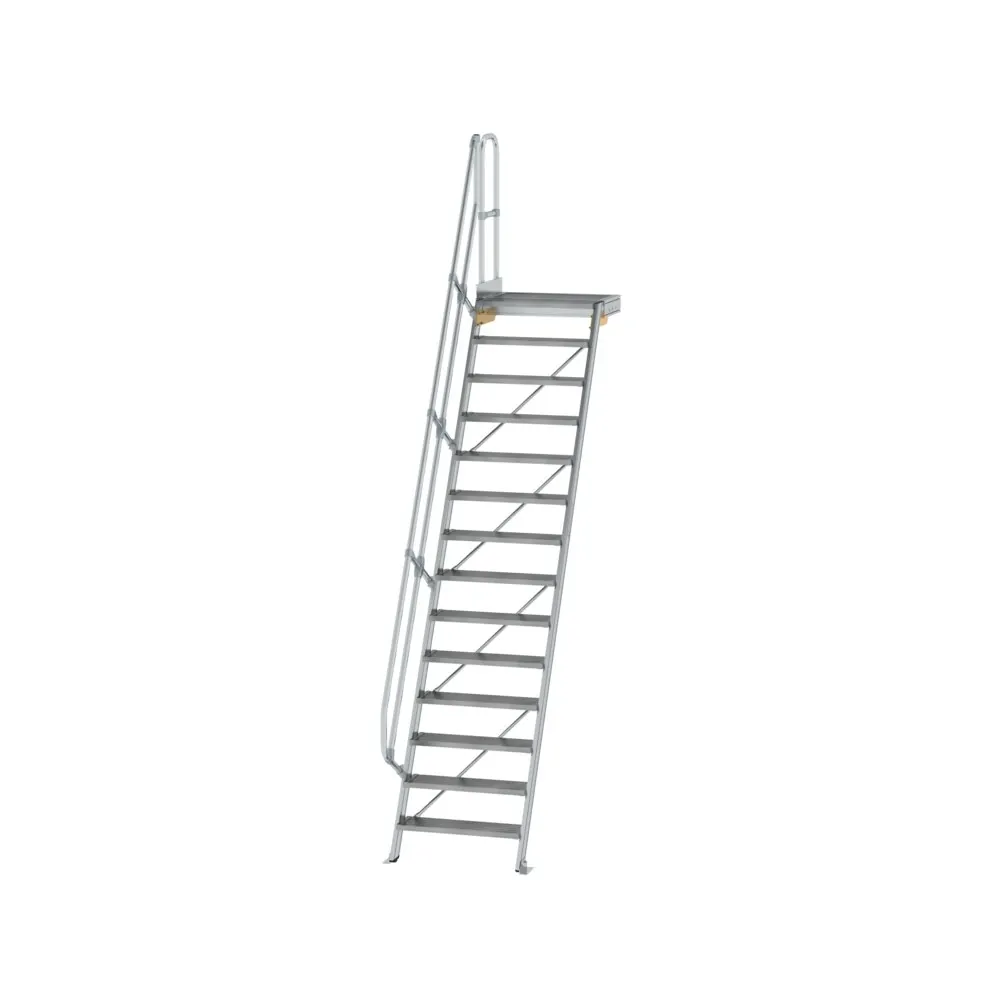 MUNK - Treppe mit Plattform 60° Stufenbreite 800 mm 14 Stufen Aluminium geriffelt