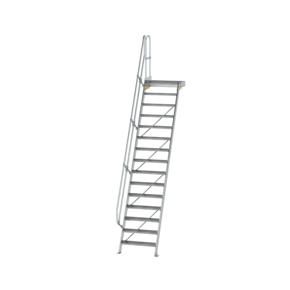 MUNK - Treppe mit Plattform 60° Stufenbreite 800 mm 15 Stufen Aluminium geriffelt