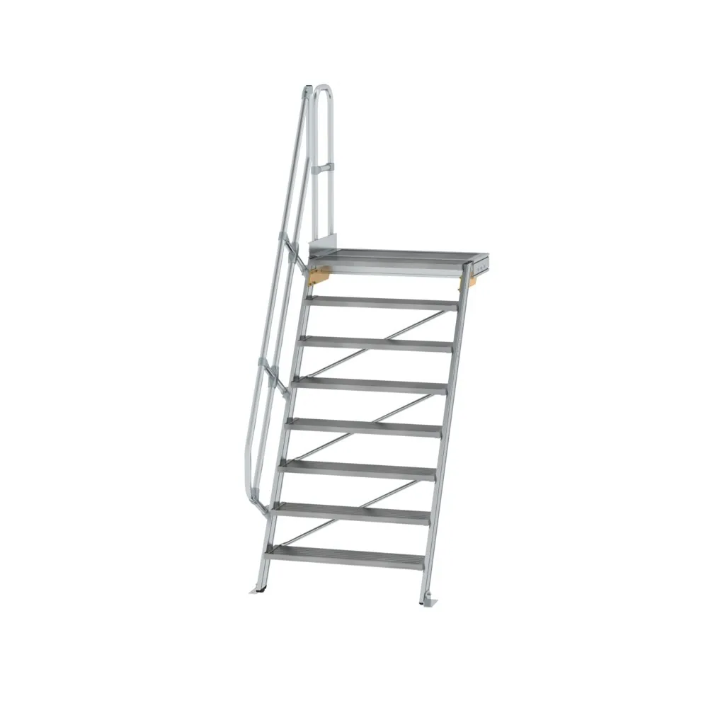 MUNK - Treppe mit Plattform 60° Stufenbreite 1000 mm 8 Stufen Aluminium geriffelt