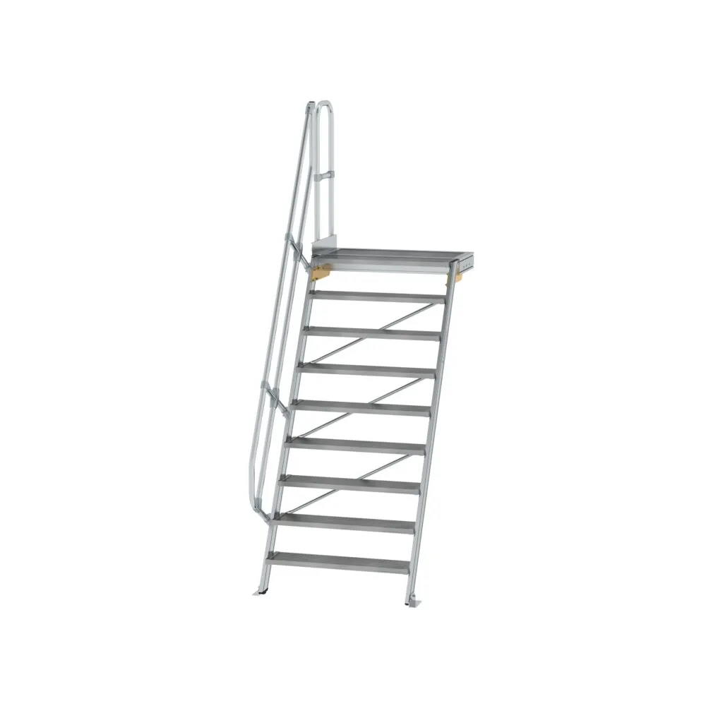 MUNK - Treppe mit Plattform 60° Stufenbreite 1000 mm 9 Stufen Aluminium geriffelt