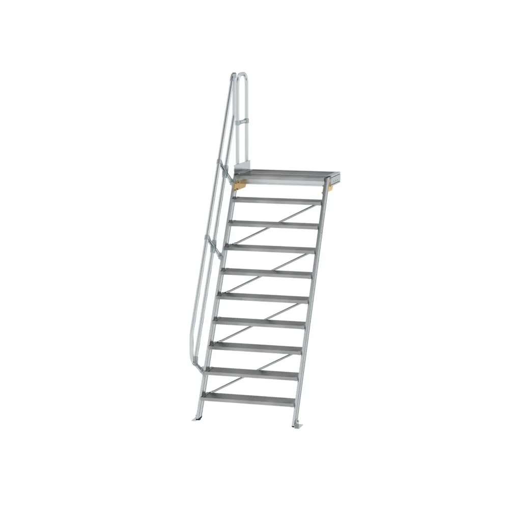 MUNK - Treppe mit Plattform 60° Stufenbreite 1000 mm 10 Stufen Aluminium geriffelt