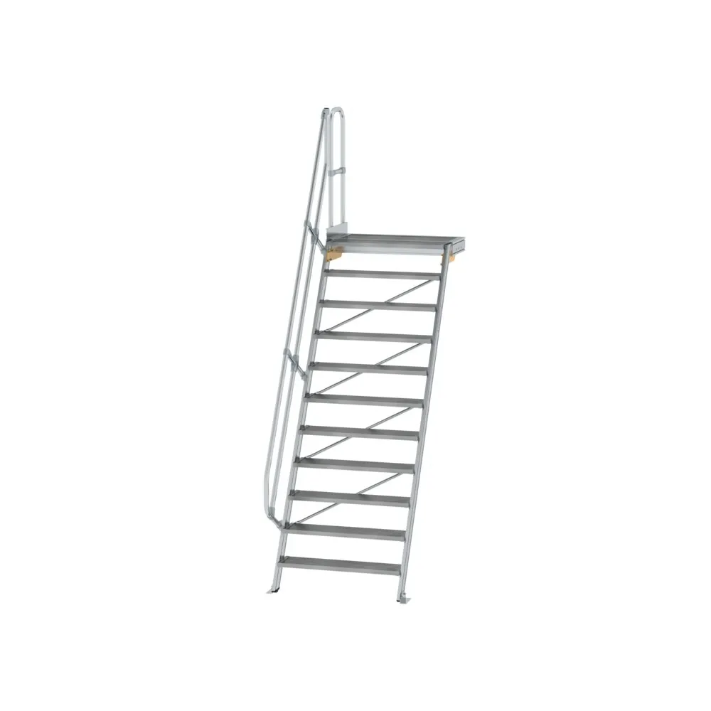 MUNK - Treppe mit Plattform 60° Stufenbreite 1000 mm 11 Stufen Aluminium geriffelt