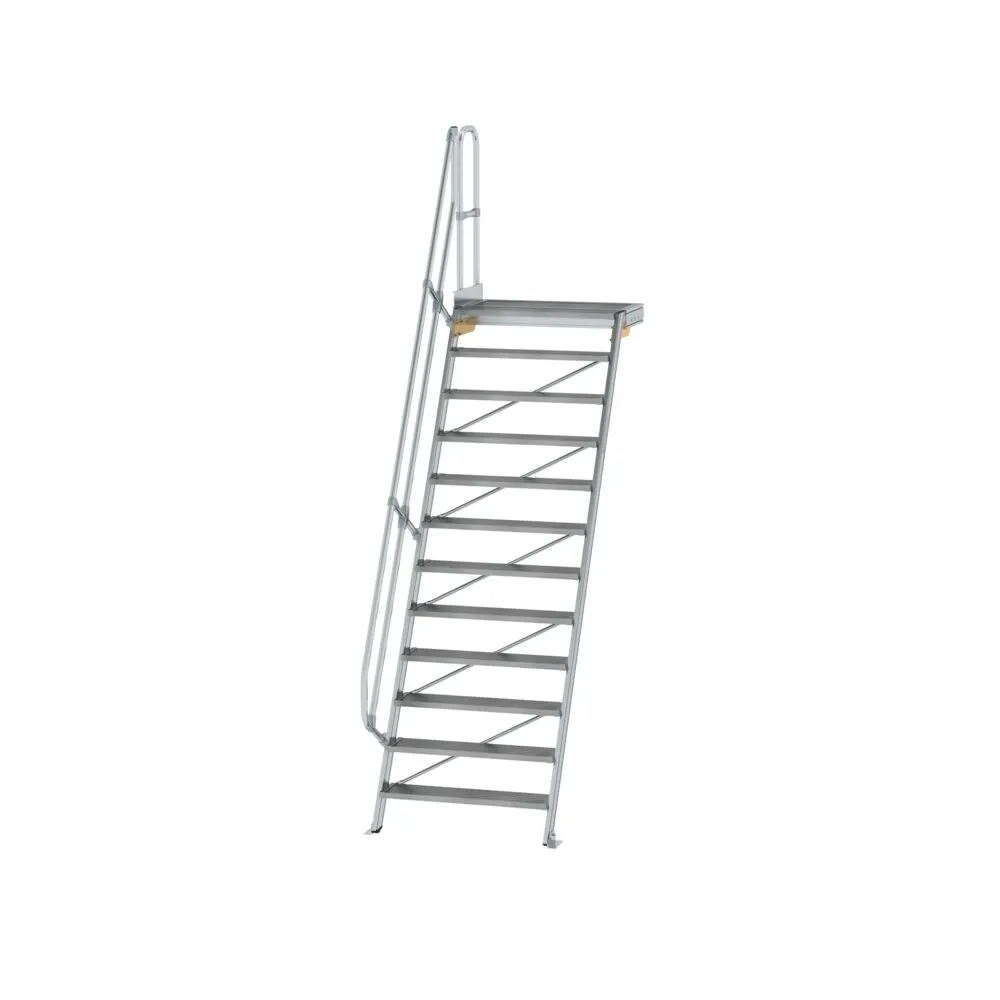 MUNK - Treppe mit Plattform 60° Stufenbreite 1000 mm 12 Stufen Aluminium geriffelt