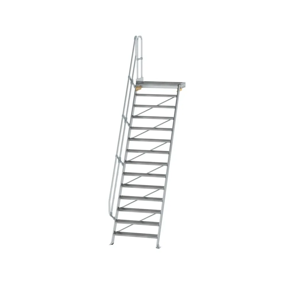 MUNK - Treppe mit Plattform 60° Stufenbreite 1000 mm 14 Stufen Aluminium geriffelt