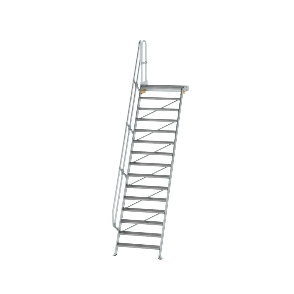 MUNK - Treppe mit Plattform 60° Stufenbreite 1000 mm 15 Stufen Aluminium geriffelt