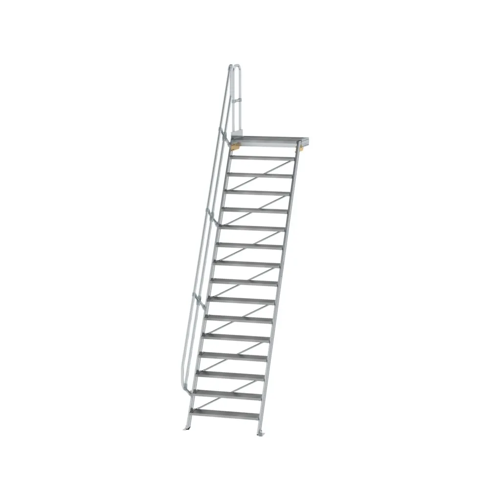 MUNK - Treppe mit Plattform 60° Stufenbreite 1000 mm 16 Stufen Aluminium geriffelt