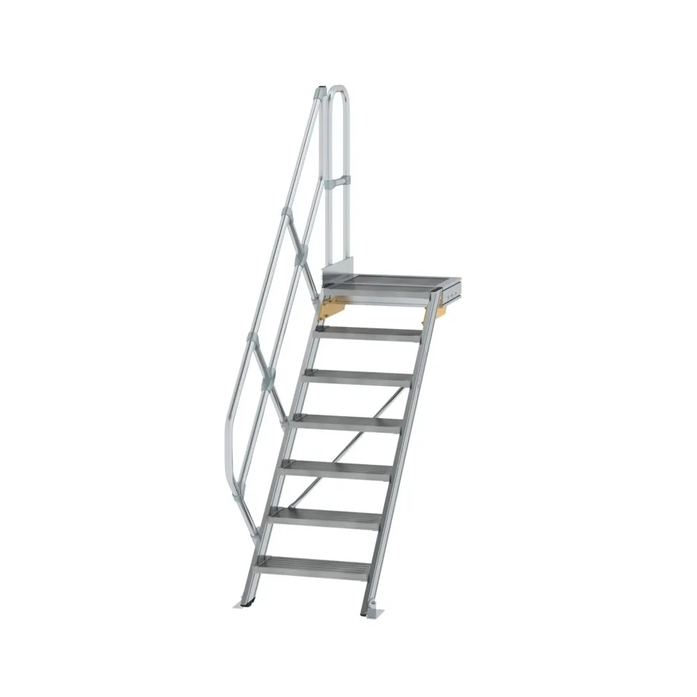MUNK - Treppe mit Plattform 45° Stufenbreite 600 mm 7 Stufen Aluminium geriffelt
