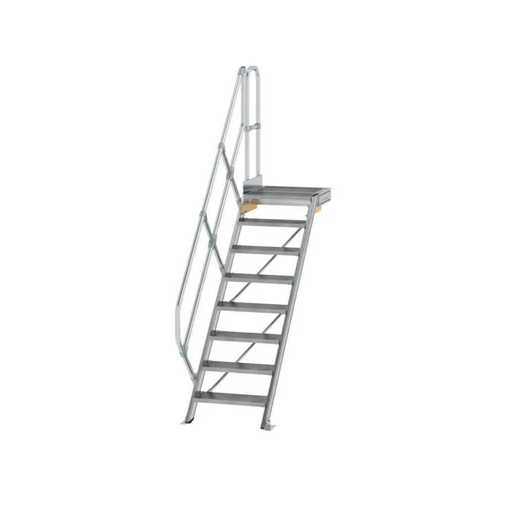 MUNK - Treppe mit Plattform 45° Stufenbreite 600 mm 8 Stufen Aluminium geriffelt