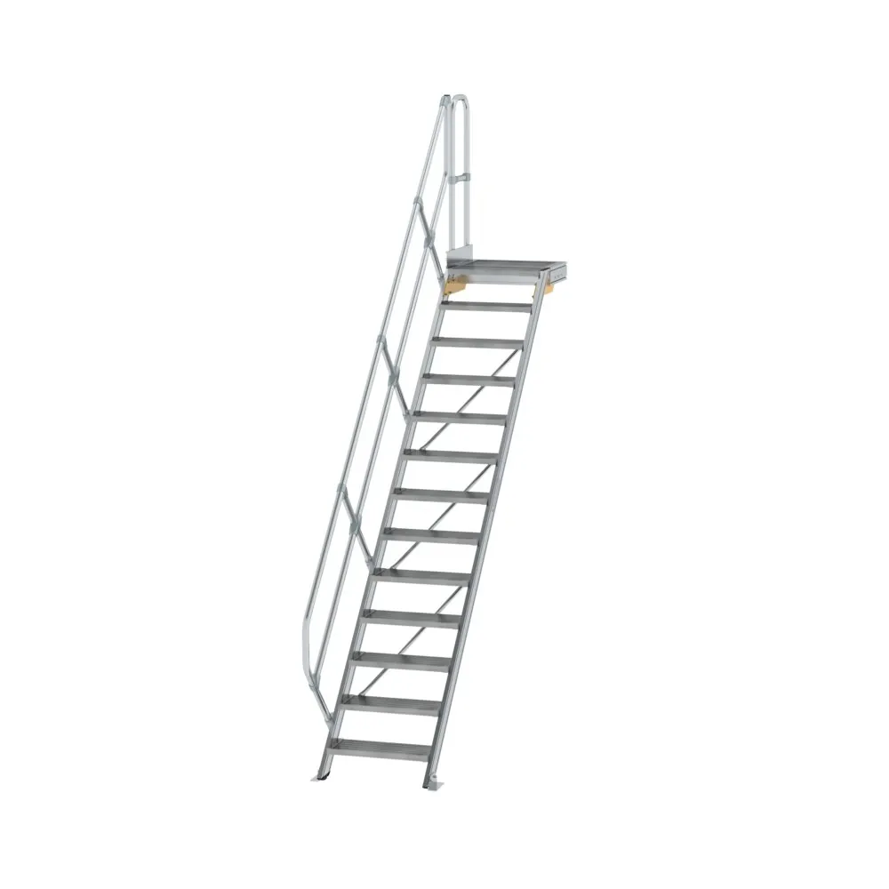 MUNK - Treppe mit Plattform 45° Stufenbreite 600 mm 13 Stufen Aluminium geriffelt