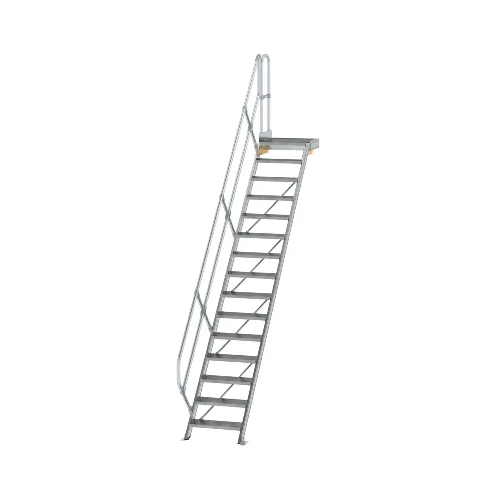 MUNK - Treppe mit Plattform 45° Stufenbreite 600 mm 15 Stufen Aluminium geriffelt