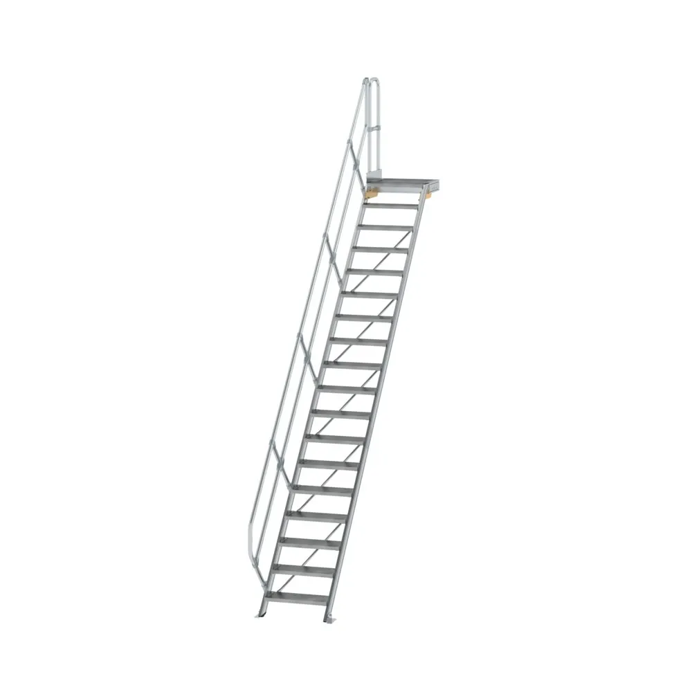 MUNK - Treppe mit Plattform 45° Stufenbreite 600 mm 18 Stufen Aluminium geriffelt