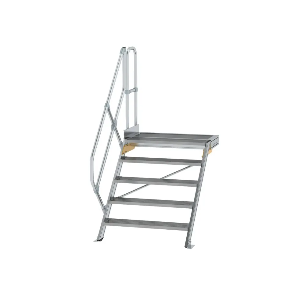 MUNK - Treppe mit Plattform 45° Stufenbreite 1000 mm 5 Stufen Aluminium geriffelt