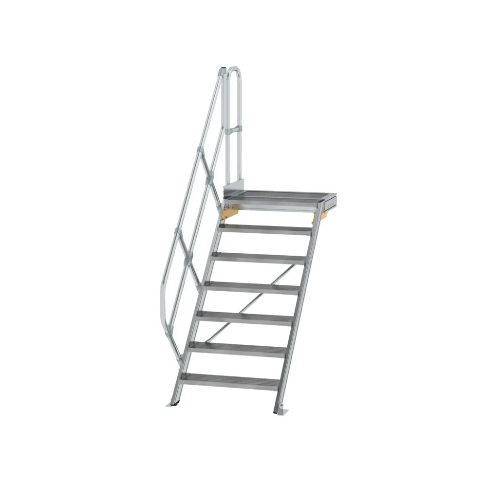 MUNK - Treppe mit Plattform 45° Stufenbreite 800 mm 7 Stufen Aluminium geriffelt