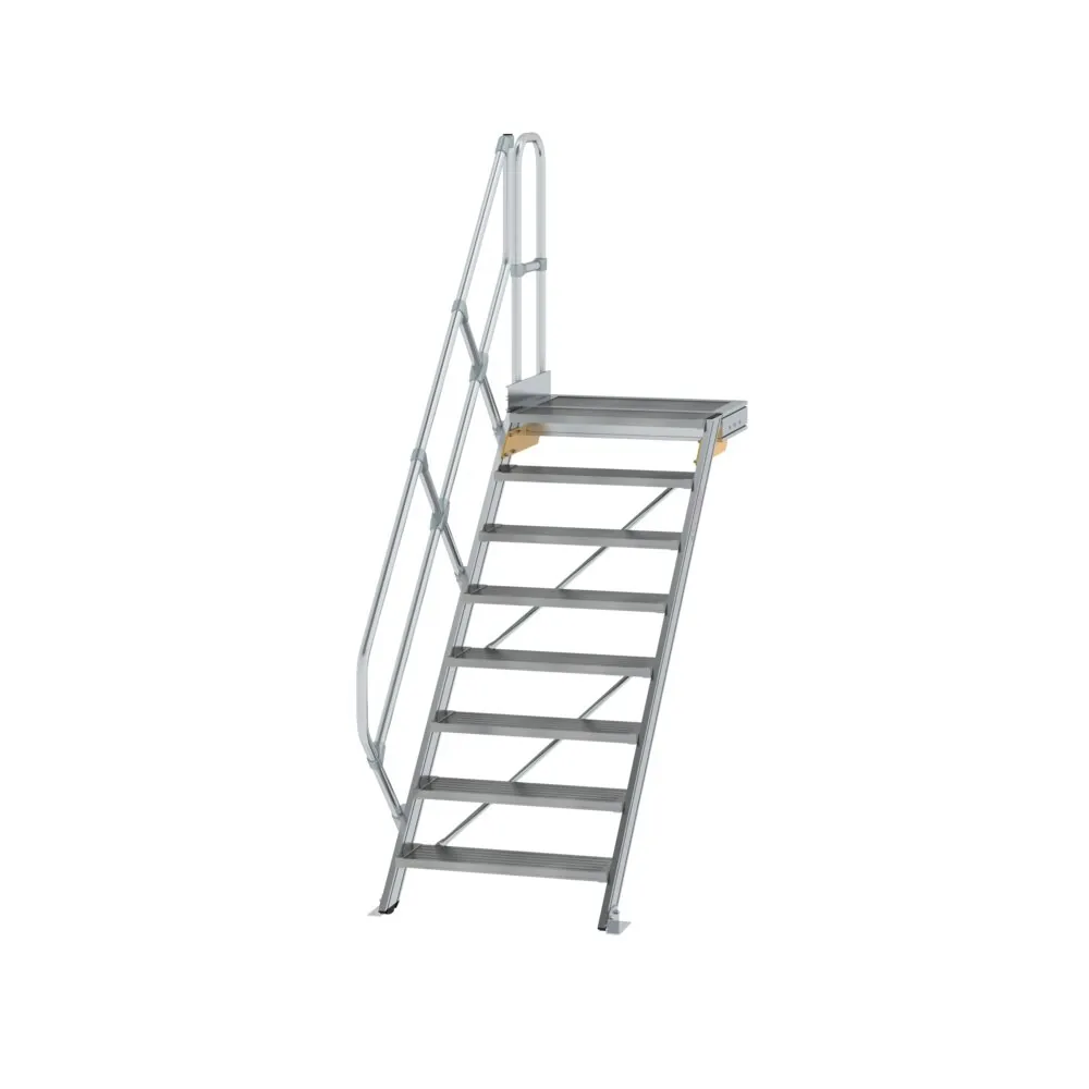 MUNK - Treppe mit Plattform 45° Stufenbreite 800 mm 8 Stufen Aluminium geriffelt