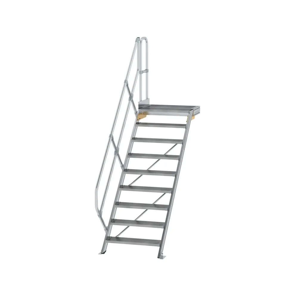 MUNK - Treppe mit Plattform 45° Stufenbreite 800 mm 9 Stufen Aluminium geriffelt