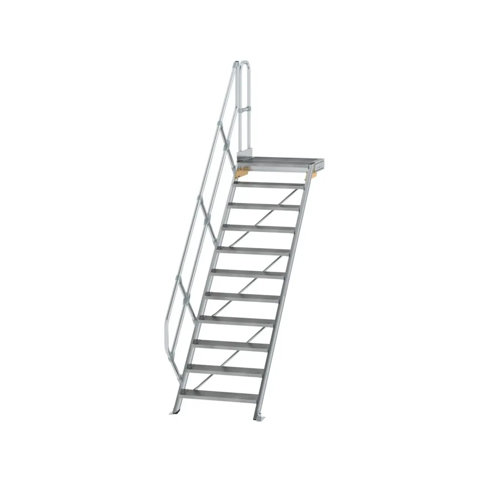 MUNK - Treppe mit Plattform 45° Stufenbreite 800 mm 11 Stufen Aluminium geriffelt