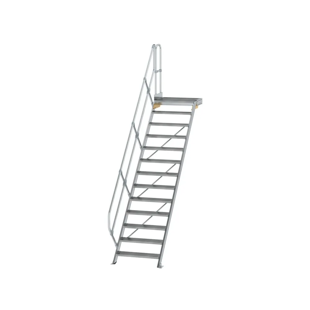 MUNK - Treppe mit Plattform 45° Stufenbreite 800 mm 13 Stufen Aluminium geriffelt