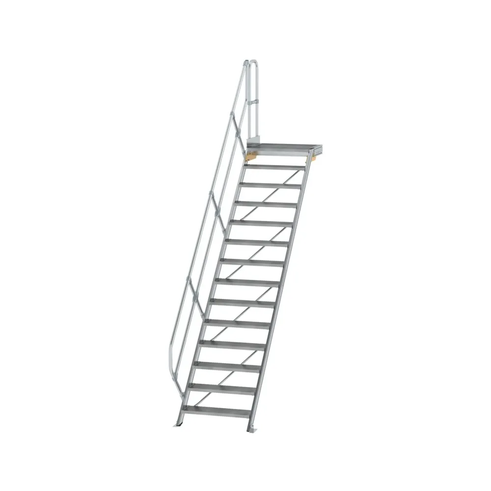 MUNK - Treppe mit Plattform 45° Stufenbreite 800 mm 14 Stufen Aluminium geriffelt
