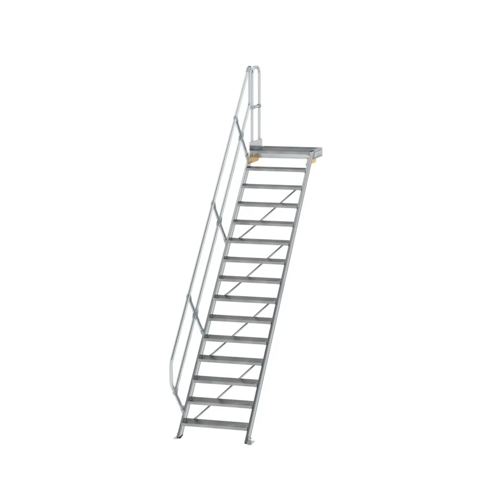 MUNK - Treppe mit Plattform 45° Stufenbreite 800 mm 15 Stufen Aluminium geriffelt