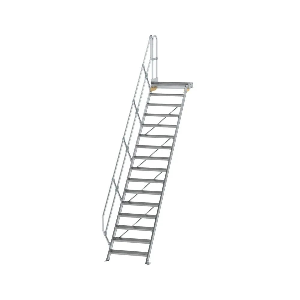 MUNK - Treppe mit Plattform 45° Stufenbreite 800 mm 16 Stufen Aluminium geriffelt