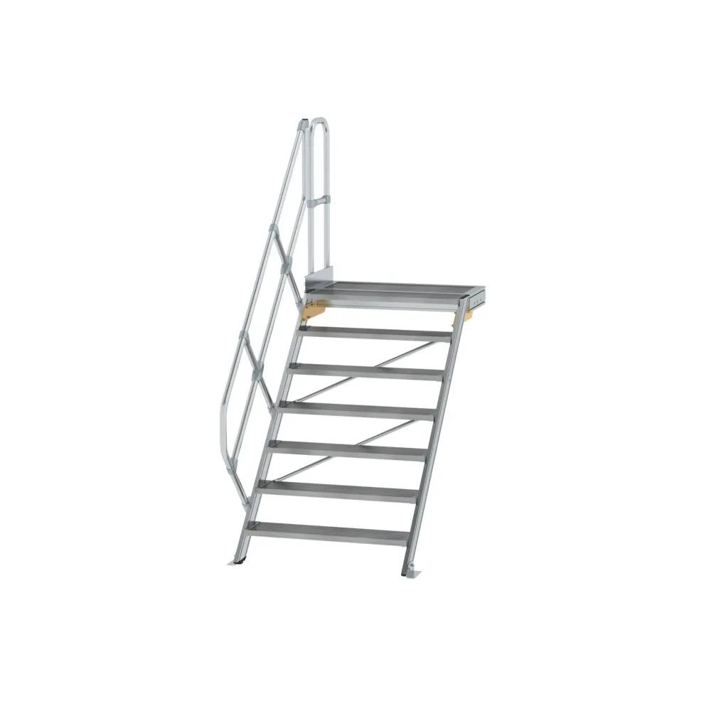 MUNK - Treppe mit Plattform 45° Stufenbreite 1000 mm 7 Stufen Aluminium geriffelt