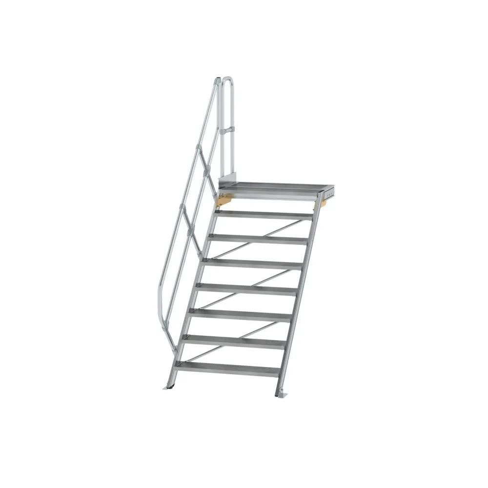 MUNK - Treppe mit Plattform 45° Stufenbreite 1000 mm 8 Stufen Aluminium geriffelt