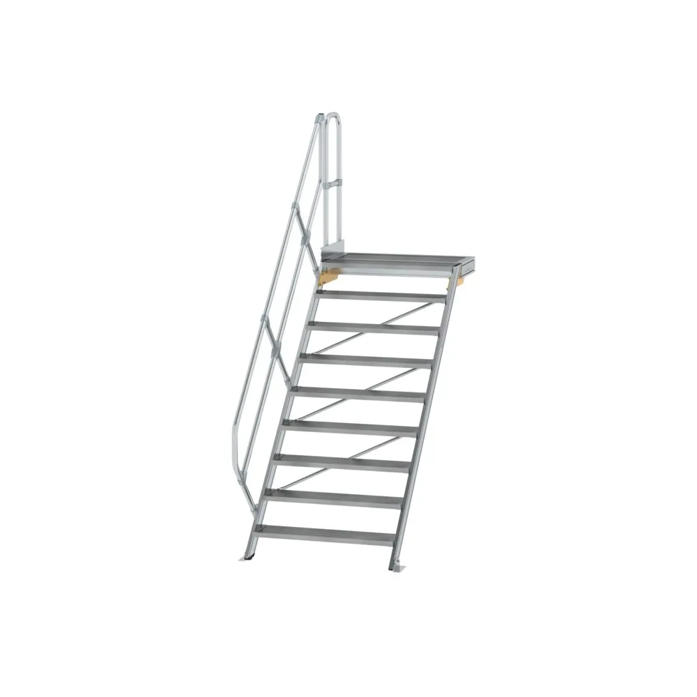 MUNK - Treppe mit Plattform 45° Stufenbreite 1000 mm 9 Stufen Aluminium geriffelt