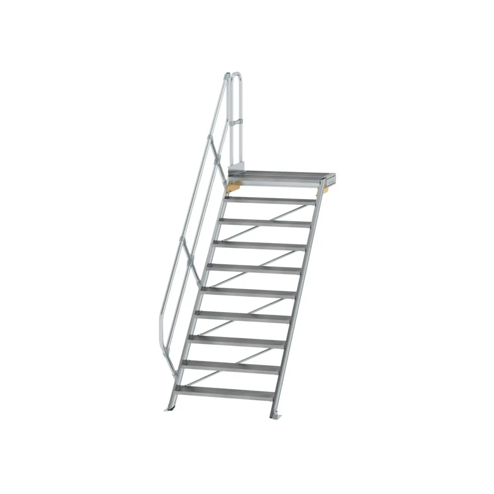 MUNK - Treppe mit Plattform 45° Stufenbreite 1000 mm 10 Stufen Aluminium geriffelt