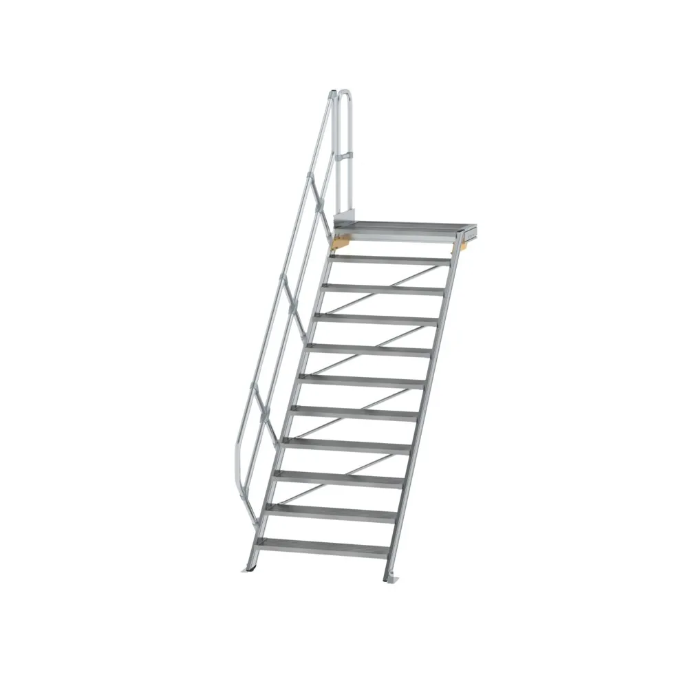 MUNK - Treppe mit Plattform 45° Stufenbreite 1000 mm 11 Stufen Aluminium geriffelt