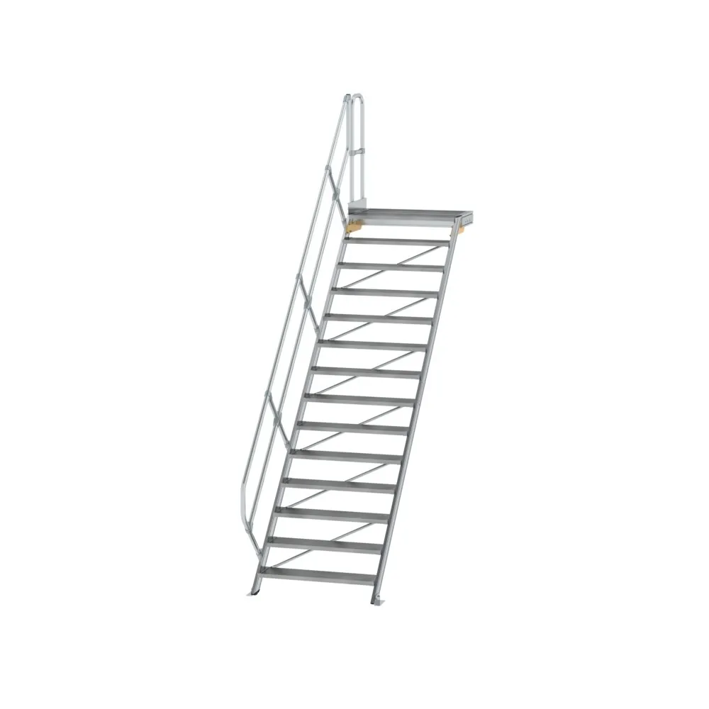 MUNK - Treppe mit Plattform 45° Stufenbreite 1000 mm 14 Stufen Aluminium geriffelt