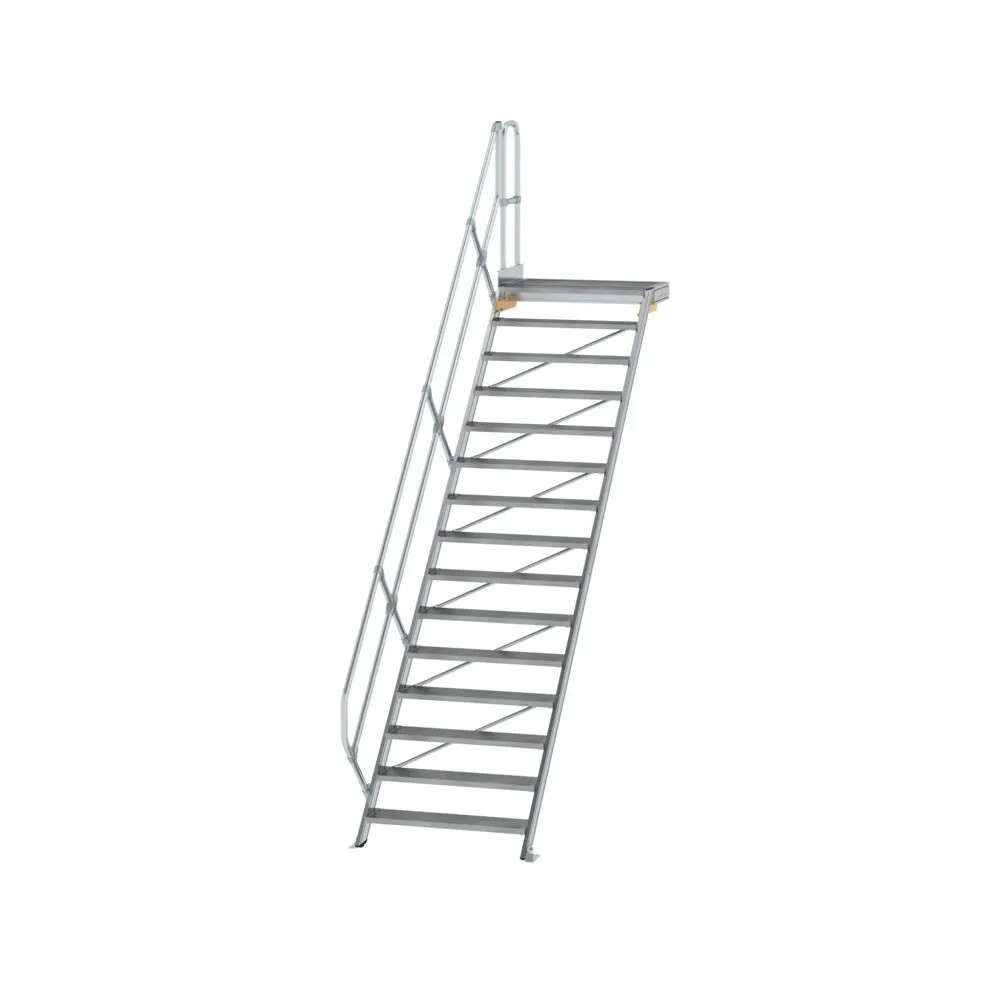 MUNK - Treppe mit Plattform 45° Stufenbreite 1000 mm 15 Stufen Aluminium geriffelt