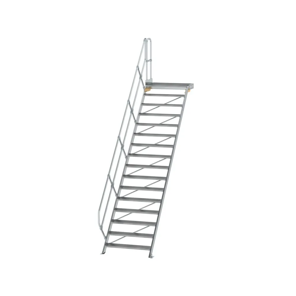 MUNK - Treppe mit Plattform 45° Stufenbreite 1000 mm 16 Stufen Aluminium geriffelt