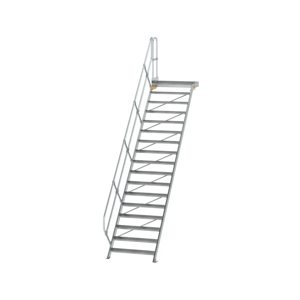 MUNK - Treppe mit Plattform 45° Stufenbreite 1000 mm 17 Stufen Aluminium geriffelt
