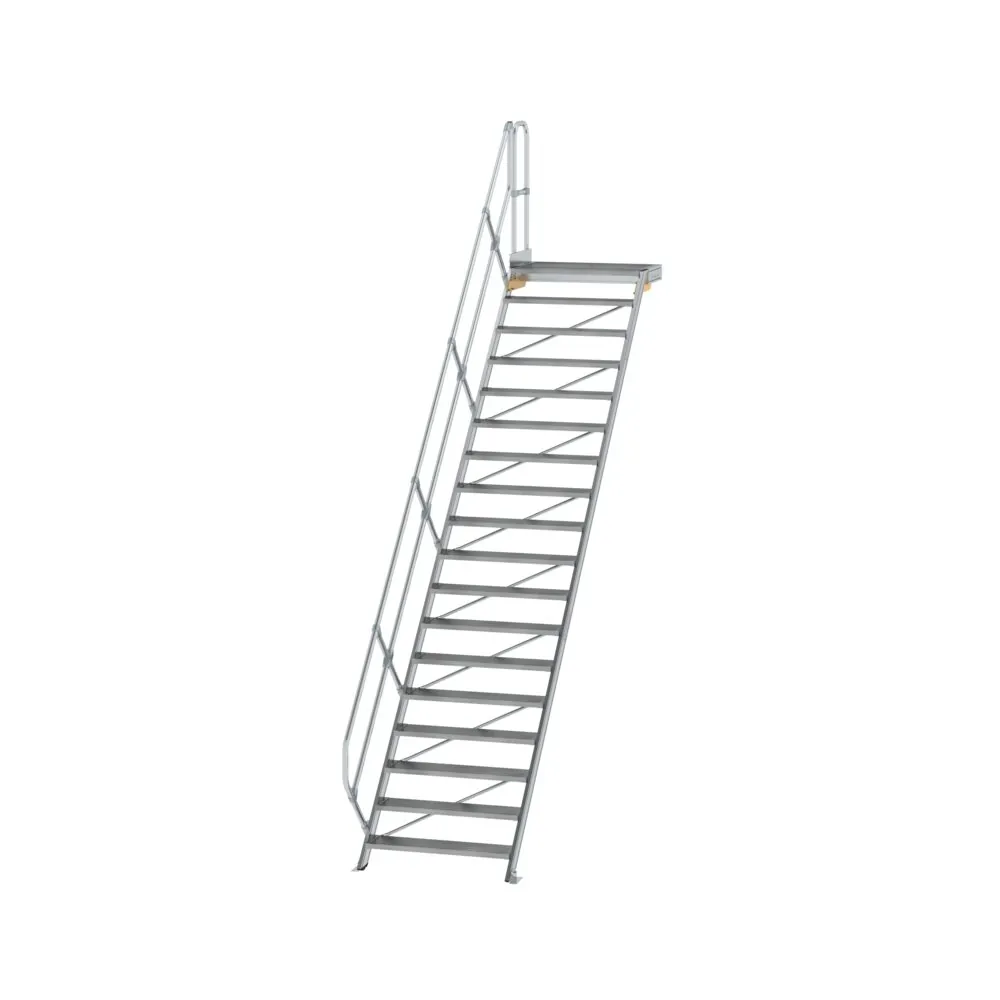 MUNK - Treppe mit Plattform 45° Stufenbreite 1000 mm 18 Stufen Aluminium geriffelt